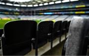 16 August 2020; Cobwebs covered in rain on empty seats in Croke Park Stadium on the original scheduled date of the 2020 GAA Hurling All-Ireland Senior Championship Final. Due to current restrictions laid down by the Irish government to prevent the spread of coronavirus, the dates for the staging of the GAA inter-county season have been pushed back, with the first round of games now due to start in October. The 2020 All-Ireland Senior Hurling Championship was due to be the 133rd staging of the All-Ireland Senior Hurling Championship, the Gaelic Athletic Association's premier inter-county hurling tournament, since its establishment in 1887. For the first time in 96 years the All-Ireland hurling final is now due to be played in December with the 2020 final due on Sunday, December 13th, the same weekend on which Dublin beat Galway in the 1924 final. Photo by Brendan Moran/Sportsfile