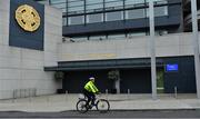 16 August 2020; Community Garda John Redmond of Mountjoy Station cycles past an empty Croke Park Stadium on the original scheduled date of the 2020 GAA Hurling All-Ireland Senior Championship Final. Due to current restrictions laid down by the Irish government to prevent the spread of coronavirus, the dates for the staging of the GAA inter-county season have been pushed back, with the first round of games now due to start in October. The 2020 All-Ireland Senior Hurling Championship was due to be the 133rd staging of the All-Ireland Senior Hurling Championship, the Gaelic Athletic Association's premier inter-county hurling tournament, since its establishment in 1887. For the first time in 96 years the All-Ireland hurling final is now due to be played in December with the 2020 final due on Sunday, December 13th, the same weekend on which Dublin beat Galway in the 1924 final. Photo by Ray McManus/Sportsfile