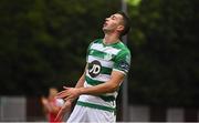 16 August 2020; Neil Farrugia of Shamrock Rovers reacts during the SSE Airtricity League Premier Division match between St Patrick's Athletic and Shamrock Rovers at Richmond Park in Dublin. Photo by Stephen McCarthy/Sportsfile
