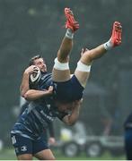 17 August 2020; Caelan Doris, lifted by Rónan Kelleher, during Leinster Rugby squad training at UCD in Dublin. Photo by Ramsey Cardy/Sportsfile