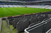 16 August 2020; Team substitutes seating at 5pm in an empty Croke Park Stadium on the original scheduled date of the 2020 GAA Hurling All-Ireland Senior Championship Final. Due to current restrictions laid down by the Irish government to prevent the spread of coronavirus, the dates for the staging of the GAA inter-county season have been pushed back, with the first round of games now due to start in October. The 2020 All-Ireland Senior Hurling Championship was due to be the 133rd staging of the All-Ireland Senior Hurling Championship, the Gaelic Athletic Association's premier inter-county hurling tournament, since its establishment in 1887. For the first time in 96 years the All-Ireland hurling final is now due to be played in December with the 2020 final due on Sunday, December 13th, the same weekend on which Dublin beat Galway in the 1924 final. Photo by Brendan Moran/Sportsfile