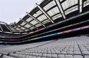 16 August 2020; An empty Canal End in Croke Park Stadium at 3.28pm during what would be the playing of Amhrán na bhFiann on the original scheduled date of the 2020 GAA Hurling All-Ireland Senior Championship Final. Due to current restrictions laid down by the Irish government to prevent the spread of coronavirus, the dates for the staging of the GAA inter-county season have been pushed back, with the first round of games now due to start in October. The 2020 All-Ireland Senior Hurling Championship was due to be the 133rd staging of the All-Ireland Senior Hurling Championship, the Gaelic Athletic Association's premier inter-county hurling tournament, since its establishment in 1887. For the first time in 96 years the All-Ireland hurling final is now due to be played in December with the 2020 final due on Sunday, December 13th, the same weekend on which Dublin beat Galway in the 1924 final. Photo by Brendan Moran/Sportsfile