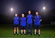 18 August 2020; Manager Graham Kelly, second from left, with coach Aoibh Hall, assistant manager John Sullivan and coach Darragh O'Reilly after a DLR Waves training session at UCD in Dublin. Photo by Piaras Ó Mídheach/Sportsfile
