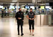 18 August 2020; Brian Gartland, left, and Patrick McEleney after checking in at Dublin Airport as the Dundalk squad depart for their UEFA Champions League First Qualifying Round match against NK Celja in Budapest, Hungary. Photo by Stephen McCarthy/Sportsfile