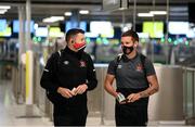 18 August 2020; Brian Gartland, left, and Patrick McEleney after checking in at Dublin Airport as the Dundalk squad depart for their UEFA Champions League First Qualifying Round match against NK Celja in Budapest, Hungary. Photo by Stephen McCarthy/Sportsfile
