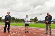 18 August 2020; Frank Greally, who fifty years ago today set a 10,000 metres National Junior record of 30:17, with attendees at the launch of 'Gratitude Road', a walk from Ballyhaunis in Mayo, via the Coombe Women & Infants University Hospital, to The Morton Stadium in Santry, Dublin. Photo by Eóin Noonan/Sportsfile