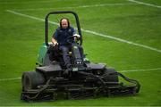 16 August 2020; Thurles groundsman Dave Hanley cuts the grass before the Tipperary County Senior Hurling Championship Group 4 Round 3 match between Borris-Ileigh and Upperchurch-Drombane at Semple Stadium in Thurles, Tipperary. Photo by Piaras Ó Mídheach/Sportsfile