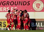18 August 2020; Alex Cooper of Sligo Rovers celebrates after scoring his side's second goal with team-mates during the SSE Airtricity League Premier Division match between Sligo Rovers and Waterford at The Showgrounds in Sligo. Photo by Harry Murphy/Sportsfile