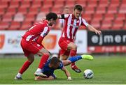 18 August 2020; Michael O’Connor of Waterford is tackled by Danny Kane, left, and David Cawley of Sligo Rovers  during the SSE Airtricity League Premier Division match between Sligo Rovers and Waterford at The Showgrounds in Sligo. Photo by Harry Murphy/Sportsfile
