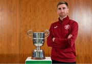 19 August 2020; Killester Donnycarney club captain Mick Kelly with the FAI New Balance Intermediate Cup during a media day at FAI Headquarters in Abbotstown, Dublin, ahead of the FAI New Balance Intermediate Final which takes place on Saturday August 22 at Tallaght Stadium. Photo by Seb Daly/Sportsfile