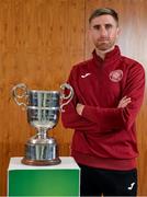 19 August 2020; Killester Donnycarney club captain Mick Kelly with the FAI New Balance Intermediate Cup during a media day at FAI Headquarters in Abbotstown, Dublin, ahead of the FAI New Balance Intermediate Final which takes place on Saturday August 22 at Tallaght Stadium. Photo by Seb Daly/Sportsfile