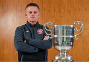 19 August 2020; Killester Donnycarney manager Gary Howlett with the FAI New Balance Intermediate Cup during a media day at FAI Headquarters in Abbotstown, Dublin, ahead of the FAI New Balance Intermediate Final which takes place on Saturday August 22nd at Tallaght Stadium. Photo by Seb Daly/Sportsfile