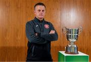 19 August 2020; Killester Donnycarney manager Gary Howlett with the FAI New Balance Intermediate Cup during a media day at FAI Headquarters in Abbotstown, Dublin, ahead of the FAI New Balance Intermediate Final which takes place on Saturday August 22nd at Tallaght Stadium. Photo by Seb Daly/Sportsfile