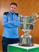 19 August 2020; St Mochta's manager Brian McCarthy with the FAI New Balance Intermediate Cup during a media day at FAI Headquarters in Abbotstown, Dublin, ahead of the FAI New Balance Intermediate Final which takes place on Saturday August 22nd at Tallaght Stadium. Photo by Seb Daly/Sportsfile