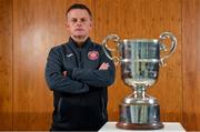 19 August 2020; Killester Donnycarney manager Gary Howlett with the FAI New Balance Intermediate Cup during a media day at FAI Headquarters in Abbotstown, Dublin, ahead of the FAI New Balance Intermediate Final which takes place on Saturday August 22 at Tallaght Stadium. Photo by Seb Daly/Sportsfile