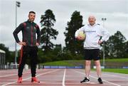 18 August 2020; Mayo coach James Burke, left, and Frank Greally, who fifty years ago today set a 10,000 metres National Junior record of 30:17 at the launch of 'Gratitude Road', a walk from Ballyhaunis in Mayo, via the Coombe Women & Infants University Hospital, to The Morton Stadium, Santry in Dublin. Photo by Eóin Noonan/Sportsfile