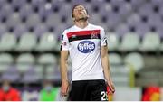 19 August 2020; David McMillan of Dundalk reacts following the UEFA Champions League First Qualifying Round match between NK Celja and Dundalk at Ferenc Szusza Stadion in Budapest, Hungary. Photo by Vid Ponikvar/Sportsfile