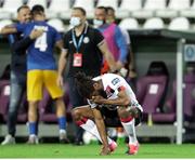 19 August 2020; Nathan Oduwa of Dundalk reacts following the UEFA Champions League First Qualifying Round match between NK Celja and Dundalk at Ferenc Szusza Stadion in Budapest, Hungary. Photo by Vid Ponikvar/Sportsfile