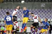 19 August 2020; Sean Hoare, left, and Patrick Hoban of Dundalk in action against Zan Zaletel of NK Celja during the UEFA Champions League First Qualifying Round match between NK Celja and Dundalk at Ferenc Szusza Stadion in Budapest, Hungary. Photo by Vid Ponikvar/Sportsfile