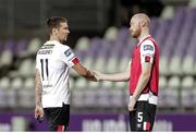 19 August 2020; Patrick McEleney, left, and Chris Shields of Dundalk following the UEFA Champions League First Qualifying Round match between NK Celja and Dundalk at Ferenc Szusza Stadion in Budapest, Hungary. Photo by Vid Ponikvar/Sportsfile