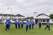 20 August 2020; Leinster Lightning player make their way onto the field during the 2020 Test Triangle Inter-Provincial Series match between Leinster Lightning and Munster Reds at Pembroke Cricket Club in Dublin. Photo by Seb Daly/Sportsfile