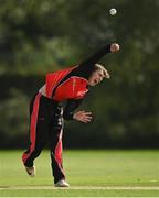 20 August 2020; Jonathan Garth of Munster Reds bowls a delivery during the 2020 Test Triangle Inter-Provincial Series match between Leinster Lightning and Munster Reds at Pembroke Cricket Club in Dublin. Photo by Seb Daly/Sportsfile