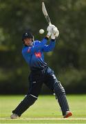 20 August 2020; Gareth Delany of Leinster Lightning plays a shot to score a boundary during the 2020 Test Triangle Inter-Provincial Series match between Leinster Lightning and Munster Reds at Pembroke Cricket Club in Dublin. Photo by Seb Daly/Sportsfile
