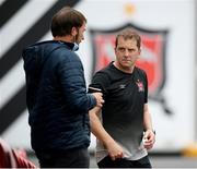 11 August 2020; Dundalk manager Vinny Perth and Mark Burton, left, prior to the Extra.ie FAI Cup First Round match between Dundalk and Waterford FC at Oriel Park in Dundalk, Louth. Photo by Stephen McCarthy/Sportsfile