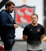 11 August 2020; Dundalk manager Vinny Perth and Mark Burton, left, prior to the Extra.ie FAI Cup First Round match between Dundalk and Waterford FC at Oriel Park in Dundalk, Louth. Photo by Stephen McCarthy/Sportsfile