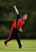 20 August 2020; Matthew Foster of Munster Reds bowls a delivery during the 2020 Test Triangle Inter-Provincial Series match between Leinster Lightning and Munster Reds at Pembroke Cricket Club in Dublin. Photo by Seb Daly/Sportsfile