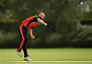 20 August 2020; Aaron Cawley of Munster Reds bowls a delivery during the 2020 Test Triangle Inter-Provincial Series match between Leinster Lightning and Munster Reds at Pembroke Cricket Club in Dublin. Photo by Seb Daly/Sportsfile