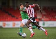 21 August 2020; Ibrahim Meite of Derry City in action against Charlie Fleming of Cork City during the SSE Airtricity League Premier Division match between Derry City and Cork City at the Ryan McBride Brandywell Stadium in Derry. Photo by Seb Daly/Sportsfile