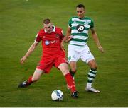 21 August 2020; Graham Burke of Shamrock Rovers in action against Sean Quinn of Shelbourne during the SSE Airtricity League Premier Division match between Shamrock Rovers and Shelbourne at Tallaght Stadium in Dublin. Photo by Stephen McCarthy/Sportsfile