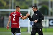 21 August 2020; Derry City manager Declan Devine and Colm Horgan following their side's victory during the SSE Airtricity League Premier Division match between Derry City and Cork City at the Ryan McBride Brandywell Stadium in Derry. Photo by Seb Daly/Sportsfile