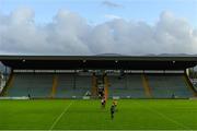 21 August 2020; Joseph O’Connor of Austin Stacks gets his fist to the throw in ahead of Johnny Buckley of Dr Crokes in front of a main stand with no spectators during the Kerry County Senior Football Championship Round 1 match between Dr Crokes and Austin Stacks at Austin Stack Park in Tralee, Kerry. Photo by Brendan Moran/Sportsfile