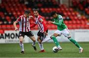 21 August 2020; Ricardo Dinanga of Cork City in action against Ciarán Coll, left, and Darren Cole during the SSE Airtricity League Premier Division match between Derry City and Cork City at the Ryan McBride Brandywell Stadium in Derry. Photo by Seb Daly/Sportsfile