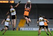 21 August 2020; Michael O’Gara of Austin Stacks fields a kickout ahead of Johnny Buckley of Dr Crokes during the Kerry County Senior Football Championship Round 1 match between Dr Crokes and Austin Stacks at Austin Stack Park in Tralee, Kerry. Photo by Brendan Moran/Sportsfile