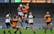 21 August 2020; Michael O’Gara of Austin Stacks contests a kickout with Michael Potts of Dr Crokes during the Kerry County Senior Football Championship Round 1 match between Dr Crokes and Austin Stacks at Austin Stack Park in Tralee, Kerry. Photo by Brendan Moran/Sportsfile
