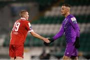 21 August 2020; Shelbourne's Sean Quinn and goalkeeper Colin McCabe following the SSE Airtricity League Premier Division match between Shamrock Rovers and Shelbourne at Tallaght Stadium in Dublin. Photo by Stephen McCarthy/Sportsfile