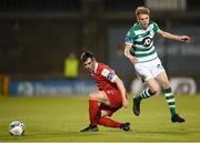 21 August 2020; Rhys Marshall of Shamrock Rovers in action against Alex O'Hanlon of Shelbourne during the SSE Airtricity League Premier Division match between Shamrock Rovers and Shelbourne at Tallaght Stadium in Dublin. Photo by Stephen McCarthy/Sportsfile