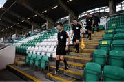 21 August 2020; Assistant referee Darren Carey leads the officials to the pitch prior to the SSE Airtricity League Premier Division match between Shamrock Rovers and Shelbourne at Tallaght Stadium in Dublin. Photo by Stephen McCarthy/Sportsfile