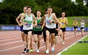 22 August 2020; David Rooney of Raheny Shamrock AC, Dublin, left, and Liam Harris of Togher AC, Cork, lead the field whilst competing in the Men's 5000m heats during Day One of the Irish Life Health National Senior and U23 Athletics Championships at Morton Stadium in Santry, Dublin. Photo by Sam Barnes/Sportsfile