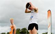 22 August 2020; Michael Morgan of Sligo AC places his medal around his neck himself due to Covid-19 restrictions during the Junior Men's 5000m medal ceremony on Day One of the Irish Life Health National Senior and U23 Athletics Championships at Morton Stadium in Santry, Dublin. Photo by Sam Barnes/Sportsfile
