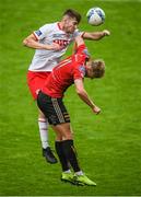 22 August 2020; Rory Feely of St Patrick's Athletic in action against Kris Twardek of Bohemians during the SSE Airtricity League Premier Division match between Bohemians and St Patrick's Athletic at Dalymount Park in Dublin. Photo by Stephen McCarthy/Sportsfile
