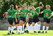22 August 2020; Eleanor Ryan-Doyle, 10, celebrates with Peamount United team-mate Niamh Farrelly after scoring her side's second goal during the Women's National League match between Bohemians and Peamount United at Oscar Traynor Centre in Dublin. Photo by Ramsey Cardy/Sportsfile