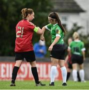 22 August 2020; Alannah McEvoy of Peamount United and Sinead O'Farrelly of Bohemians following the Women's National League match between Bohemians and Peamount United at Oscar Traynor Centre in Dublin. Photo by Ramsey Cardy/Sportsfile