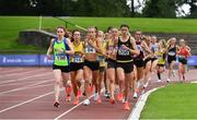 22 August 2020; Michelle Finn of Leevale AC, Cork, centre, on her way to winning the Women's 5000m, ahead of Catherina Mullen of Metro/St. Brigid's AC, Dublin, left, and Nakita Burke of Letterkenny AC, Donegal, right, during Day One of the Irish Life Health National Senior and U23 Athletics Championships at Morton Stadium in Santry, Dublin. Photo by Sam Barnes/Sportsfile