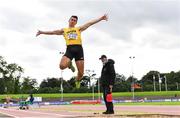 22 August 2020; Shane Howard of Bandon AC, Cork, on his way to winning the Men's Long Jump during Day One of the Irish Life Health National Senior and U23 Athletics Championships at Morton Stadium in Santry, Dublin. Photo by Sam Barnes/Sportsfile