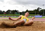 22 August 2020; Shane Howard of Bandon AC, Cork, on his way to winning the Men's Long Jump during Day One of the Irish Life Health National Senior and U23 Athletics Championships at Morton Stadium in Santry, Dublin. Photo by Sam Barnes/Sportsfile