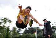 22 August 2020; Shane Howard of Bandon AC, Cork, on his way to winning the Men's Long Jump during Day One of the Irish Life Health National Senior and U23 Athletics Championships at Morton Stadium in Santry, Dublin. Photo by Sam Barnes/Sportsfile
